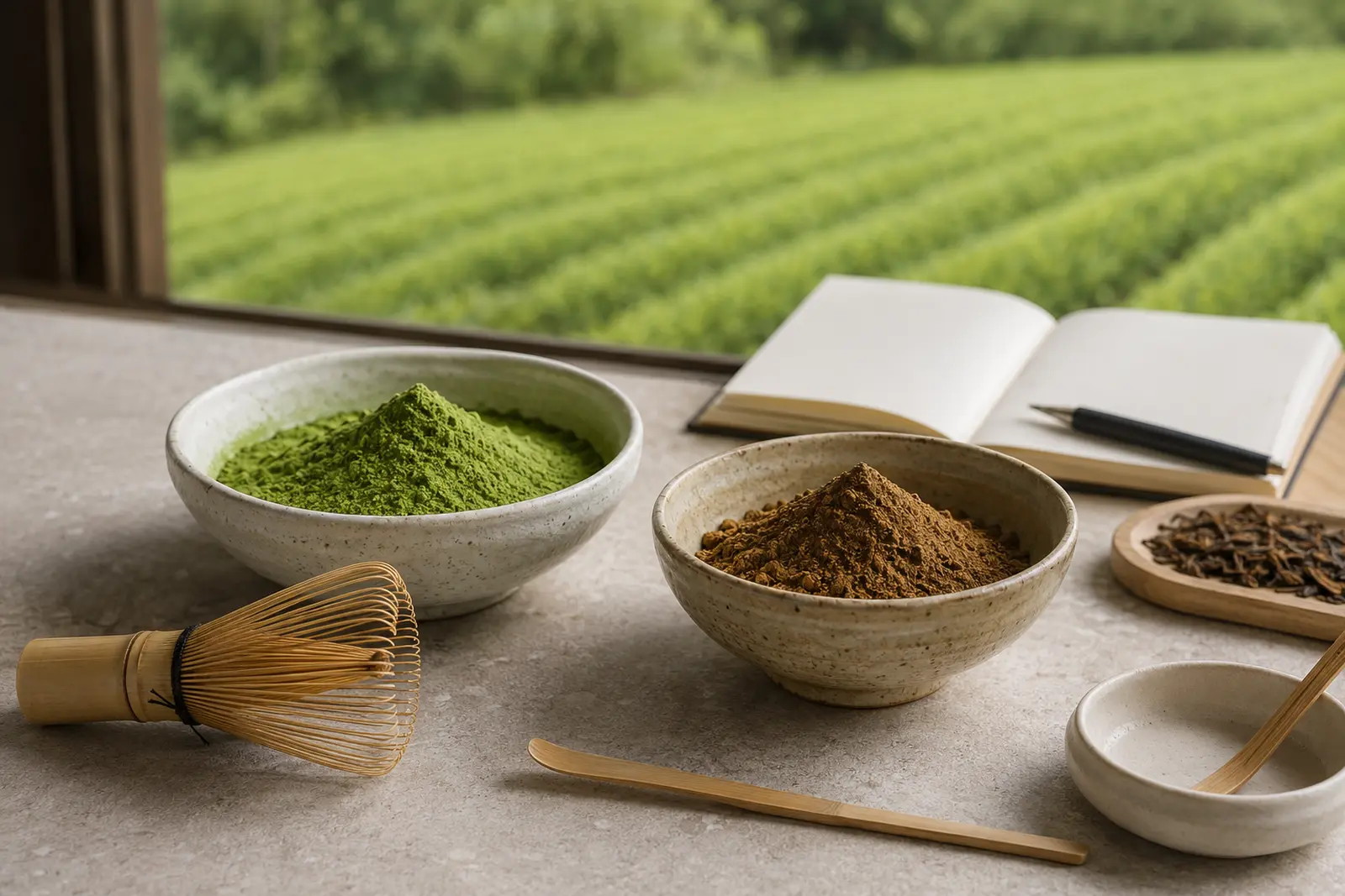 Matcha and hojicha powders prepared for quality review